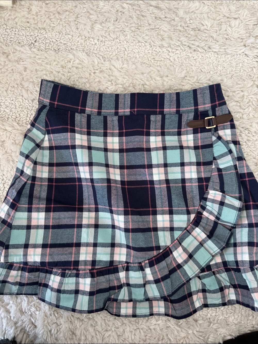 Janie and Jack Navy, Mint and Pink Plaid Ruffle Skirt